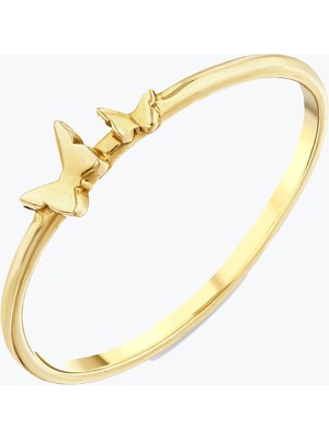 Goldium Jewellery Minimal Iki Kelebekli Yüzük