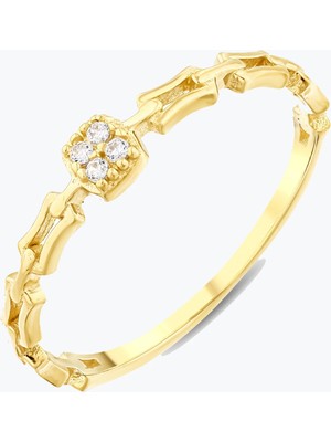 Goldium Jewellery Minimal Kare Taşlı Zincir Yüzük