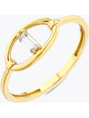 Goldium Jewellery Oval Çerçeve Içinde Baget Taşlı Yüzük