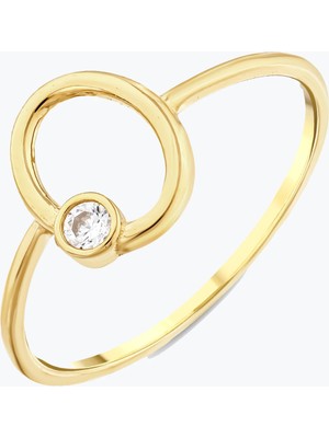 Goldium Jewellery Minimal Taşlı Oval Çerçeve Yüzük