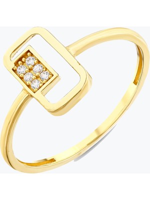 Goldium Jewellery Dikdörtgen Taşlı Dikdörtgen Çerçeve Yüzük
