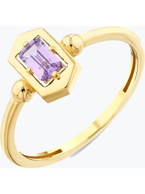 Goldium Jewellery Ametist Baget Taşlı Altıgen Yüzük
