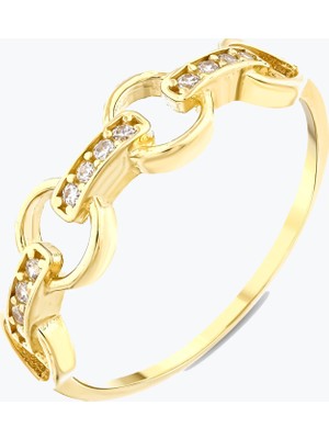 Goldium Jewellery Taşlı ve Halkalı Zincir Yüzük