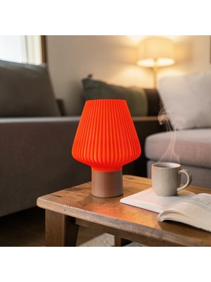 Modern Dekoratif Masa Lambası Turuncu – Minimal Tasarım, E14 Duy, 2m Kablolu, Beyaz Işık Ampul Hediyeli Gece Lambası