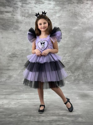 Sy Store Kuromi Temalı Lila ve Siyah Tüllü Kız Çocuk Elbisesi