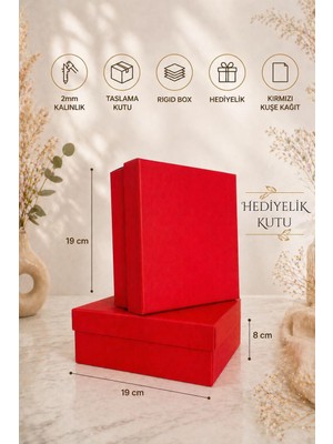 Kolix Kırmızı Düz Hediye Kutusu 2'li Sert Hediyelik Kutu Hediye Paketi 19X19X8 cm