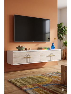 Yumedi Design TDA1215BT -Shumen Duvara Montaj Tv Stand , Tv Sehpası 120CM Beyaz-Traverten