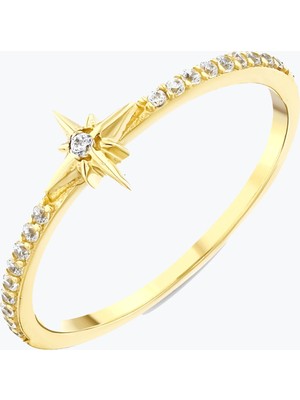 Goldium Jewellery Minimal Kutup Yıldızlı Yarım Tur Yüzük
