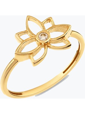 Goldium Jewellery Taşlı Lotus Çiçek Yüzük