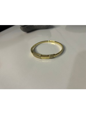 Hüma Butik Gold Italyan Zincir Dokulu Sık Taşlı Lüks Çelik Kelepçe