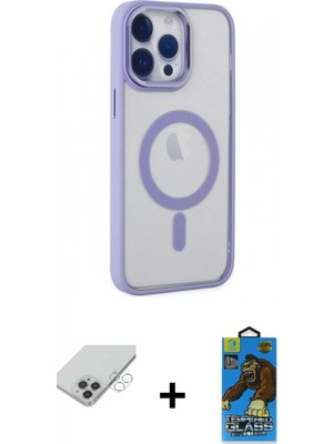 Marsilyan™- iPhone 14 Pro Max Kılıf Yankı Işık Özel Seri - Siyah 18D Cam Ekran Koruyucu + Band Metal Kamera Lens - Gs
