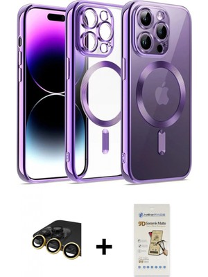 Marsilyan™- iPhone 14 Pro Kılıf Nova Işık Özel Seri - Siyah Mat Seramik Nano Ekran Koruyucu + Raze Metal Kamera Lens - Gd