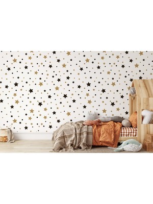 Duvarline Yıldız ve Puantiye Desen Kendinden Yapışkanlı Çocuk Odası Duvar Kağıdı ( 65 cm x 3 Mt)