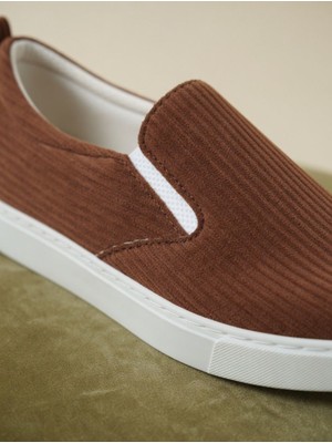 Atk Giyim Erkek Fitilli Kadife Dokulu Slip-On Ayakkabı - Rahat Taban Casual Loafer 3renk  Kahverengi  Siyah  Gri Snekars Taban
