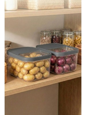 Popüler Sepet 2'li 12 Lt Multibox Füme Kayar Kapaklı Saklama Kabı & Erzak Kabı & Patates Soğan Kovası