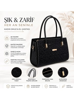 Pololiza Kadın / Anne / Dokulu / El ve Omuz Çantası / Şık Günlük Çanta / Ithal Deri / Uzun Askılı