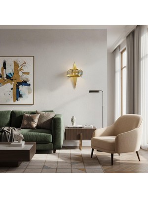 Elizim Home Lighting Taşlı Üçgen Ledli Gold Pilli Aplik