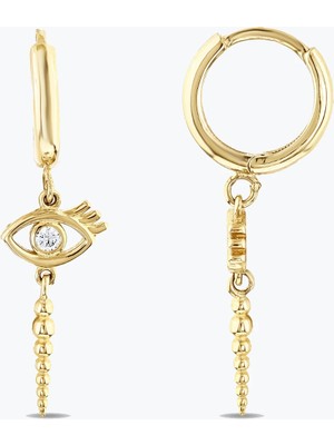 Goldium Jewellery Gözlü Top Çubuklu Halka Küpe