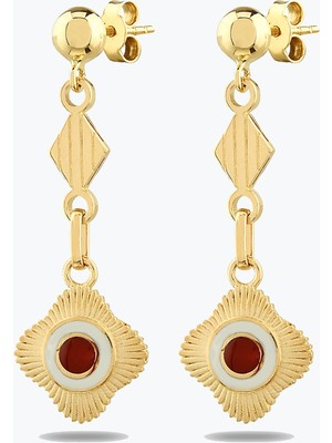 Goldium Jewellery Kırmızı Etnik Madalyon Küpe