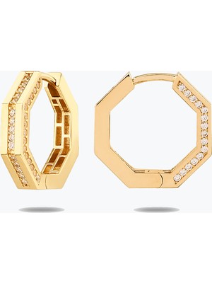 Goldium Jewellery Taşlı Altigen Küpe