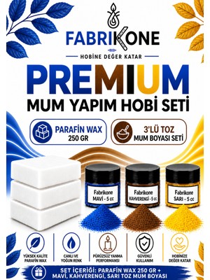 Fabrikone Premium Mum Yapım Hobi Seti - Parafin Wax 250 gr - 3'lü Toz Mum Boyası Seti - Mavi, Kahverengi, Sarı BKFABPW2503MKHSR