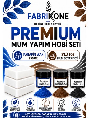 Fabrikone Premium Mum Yapım Hobi Seti - Parafin Wax 250 gr - 3'lü Toz Mum Boyası Seti - Mavi, Kahverengi, Siyah BKFABPW2503MKHS