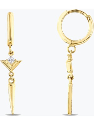 Goldium Jewellery Taşlı Üçgen Düz Çubuklu Halka Küpe