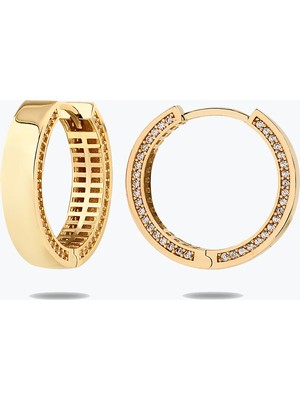 Goldium Jewellery Altın Yan Taşlı Halka Küpe