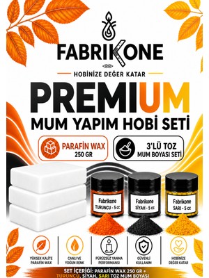 Fabrikone Premium Mum Yapım Hobi Seti - Parafin Wax 250 gr - 3'lü Toz Mum Boyası Seti - Turuncu, Siyah, Sarı BKFABPW2503TSSR