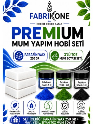 Fabrikone Premium Mum Yapım Hobi Seti - Parafin Wax 250 gr - 3'lü Toz Mum Boyası Seti - Mavi, Yeşil, Siyah BKFABPW2503MYS