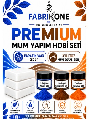 Fabrikone Premium Mum Yapım Hobi Seti - Parafin Wax 250 gr - 3'lü Toz Mum Boyası Seti - Mavi, Kahverengi, Turuncu BKFABPW2503MKHT