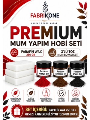 Fabrikone Premium Mum Yapım Hobi Seti - Parafin Wax 250 gr - 3'lü Toz Mum Boyası Seti - Kırmızı, Kahverengi, Siyah BKFABPW2503KKHS
