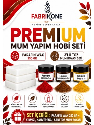 Fabrikone Premium Mum Yapım Hobi Seti - Parafin Wax 250 gr - 3'lü Toz Mum Boyası Seti - Kırmızı, Kahverengi, Sarı BKFABPW2503KKHSR