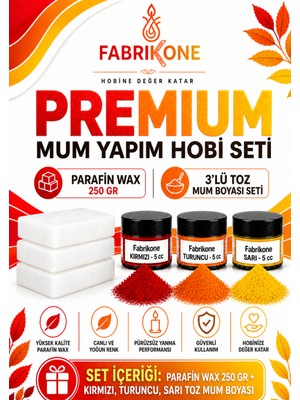 Fabrikone Premium Mum Yapım Hobi Seti - Parafin Wax 250 gr - 3'lü Toz Mum Boyası Seti - Kırmızı, Turuncu, Sarı BKFABPW2503KTSR