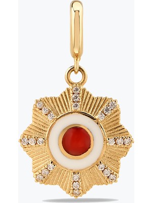 Goldium Jewellery Kırmızı Çiçek Madalyon Charm
