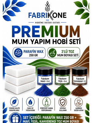 Fabrikone Premium Mum Yapım Hobi Seti - Parafin Wax 250 gr - 3'lü Toz Mum Boyası Seti - Mavi, Yeşil, Kahverengi BKFABPW2503MYKH