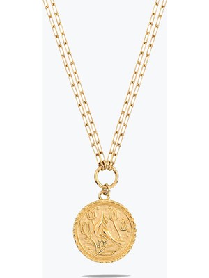 Goldium Jewellery Vintage Etnik Desen Çift Zincir Kolye