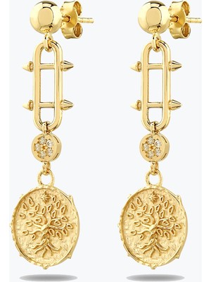 Goldium Jewellery Altın Hayat Ağacı Damga Küpe