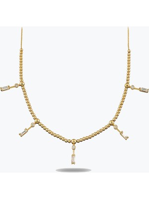 Goldium Jewellery Özel Tasarım Çoklu Baget Taşlı Kolye