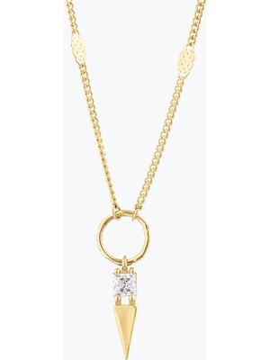 Goldium Jewellery Minimal Taşlı Uzun Elmas Aynalı Zincir Halkalı Kolye