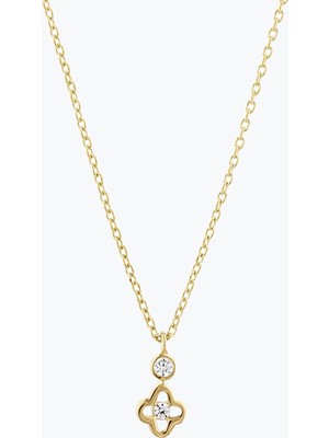 Goldium Jewellery Minimal Taşlı Yoncalı Kolye