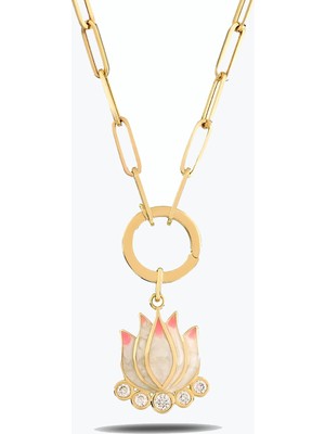 Goldium Jewellery Pembe Lotus Kolye