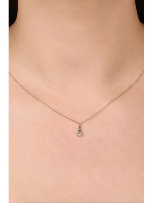 Goldium Jewellery Taşlı Çizgili Konik Kolye