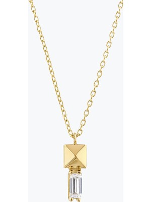 Goldium Jewellery Baget Taşlı Kare Piramidik Kolye