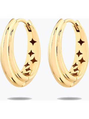 Goldium Jewellery Altın Bomb Yıldız Detay Halka Küpe