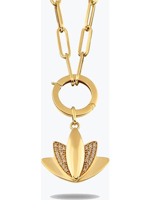 Goldium Jewellery Taşli Lotus Kolye