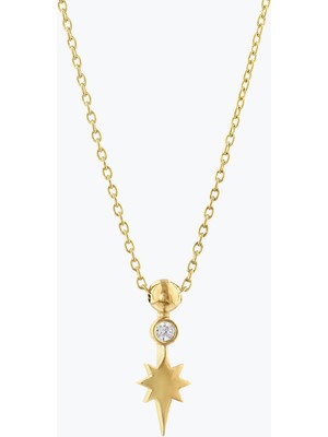 Goldium Jewellery Minimal Taşlı Kutup Yıldızı Kolye
