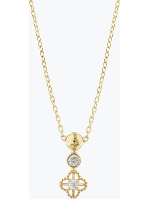Goldium Jewellery Minimal Taşlı Yoncalı Toplu Kolye