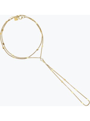 Goldium Jewellery Taşlı Çizgili Konik Aynalı Zincir Tek Tur Şahmeran