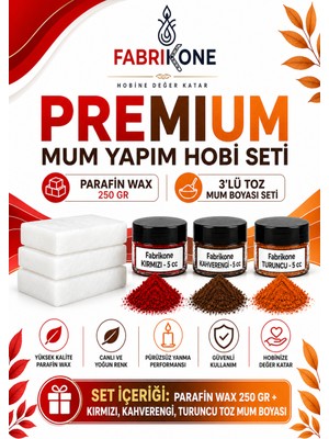 Fabrikone Premium Mum Yapım Hobi Seti - Parafin Wax 250 gr - 3'lü Toz Mum Boyası Seti - Kırmızı, Kahverengi, Turuncu BKFABPW2503KKHT